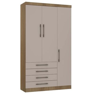 Guarda Roupa Solteiro 132cm 3 Portas 4 Gavetas Delphi Avelã/cinnamon L01 - Mpozenato