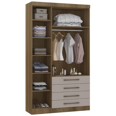Guarda Roupa Solteiro 132cm 3 Portas 4 Gavetas Delphi Avelã/cinnamon L01 - Mpozenato