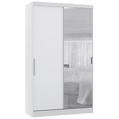 Guarda Roupa Solteiro 135cm 2 Portas E Espelho Delphi Branco L01 - Mpozenato