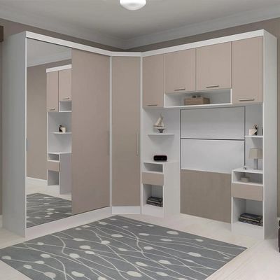 Guarda Roupa Solteiro Modulado Espelho Cp06 Taiga Branco/cinnamon L01 - Mpozenato