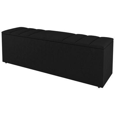 Calçadeira Baú Grace 140CM Casal Sintético com Estrutura Madeira Preto