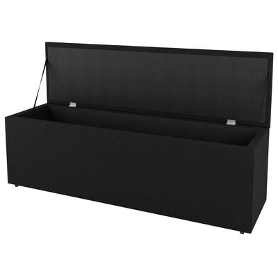 Calçadeira Baú Grace 140CM Casal Sintético com Estrutura Madeira Preto