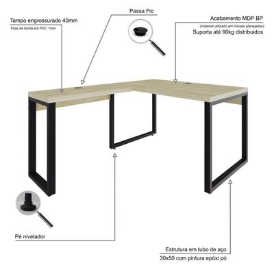 Mesa Em L Operacional 135x160x75cm Yon - Ciliegio-est.preta Ciliegio-est.preta