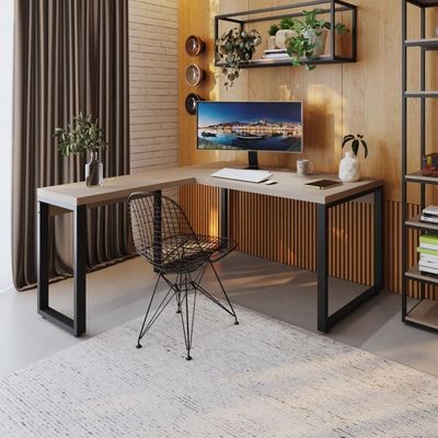 Mesa Em L Diretor 150x160x75cm Yon - Off White-est.preta Off White-est.preta