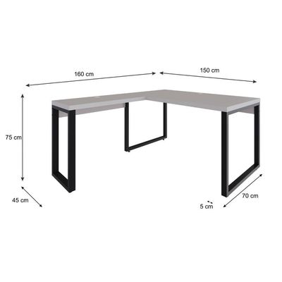 Mesa Em L Diretor 150x160x75cm Yon - Off White-est.preta Off White-est.preta