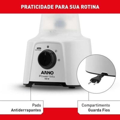 Liquidificador Arno Power Mix 550W 2L com 4 Lâminas Zelkrom e 3 Velocidades Branco 110V
