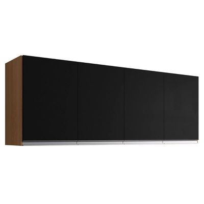 Armário Aéreo de Cozinha Andréia 160CM 4 Portas MDF Giratória Preto Amêndoa