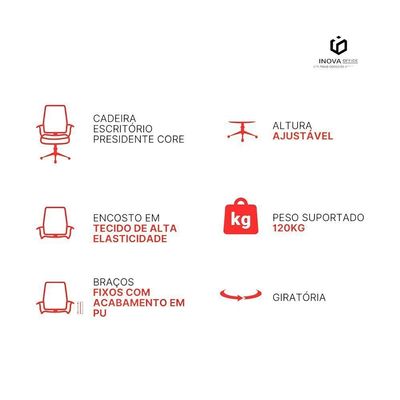 Cadeira de Escritório Presidente King Presidencial Tela Mesh Rodízios Giratória Preto