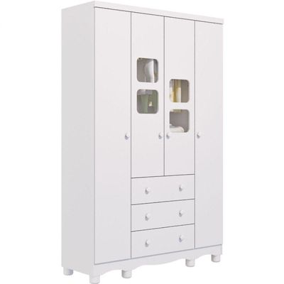 Guarda Roupa Uli 4 3 Gavetas 100%mdf Branco Peroba Móveis