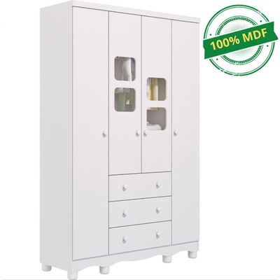 Guarda Roupa Uli 4 3 Gavetas 100%mdf Branco Peroba Móveis
