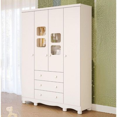 Guarda Roupa Uli 4 3 Gavetas 100%mdf Branco Peroba Móveis