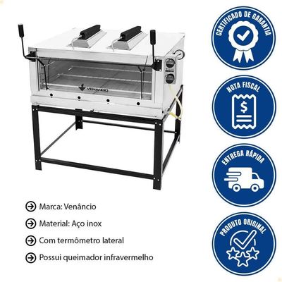 Forno Industrial Venâncio Roma Inox Gratinador Com Queimador Infravermelho Gás Glp Firiv90