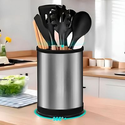 Porta Utensílio Giratório Aço Inox Escorredor Multiuso - Organização E Praticidade Na Cozinha