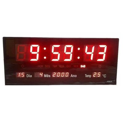 Relógio De Parede Led Digital 36 Cm Com Data, Temperatura E Calendário