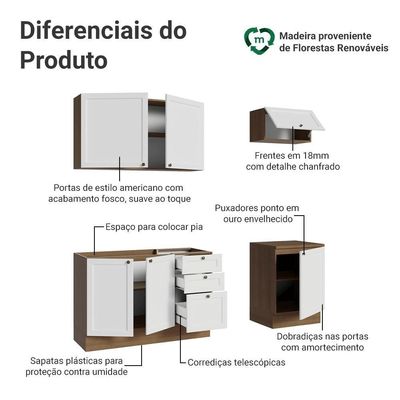 Armário De Cozinha Compacta 180 Cm Rustic/branco Vik Madesa 01 Rustic/branco