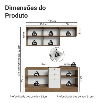 Armário De Cozinha Compacta 180 Cm Rustic/branco Vik Madesa 01 Rustic/branco