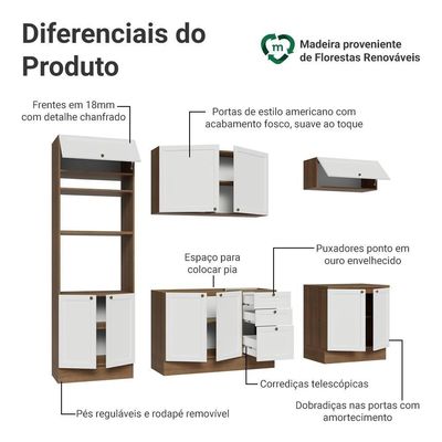 Armário De Cozinha Completa 270 Cm Rustic/branco Vik Madesa 01 Rustic/branco