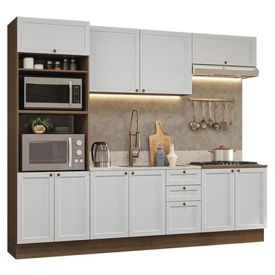 Armário De Cozinha Completa 270 Cm Rustic/branco Vik Madesa 01 Rustic/branco