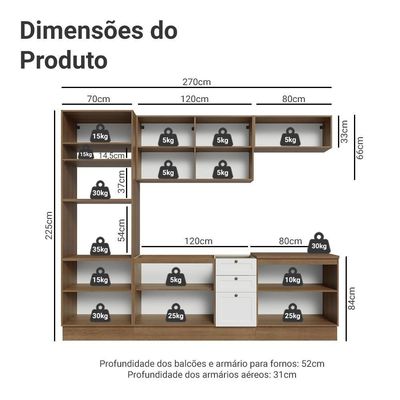 Armário De Cozinha Completa 270 Cm Rustic/branco Vik Madesa 01 Rustic/branco