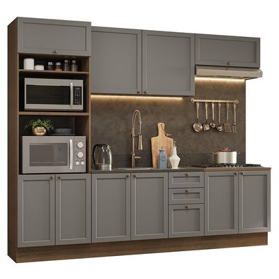 Armário De Cozinha Completa 270 Cm Rustic/cinza Vik Madesa 01 Rustic/cinza
