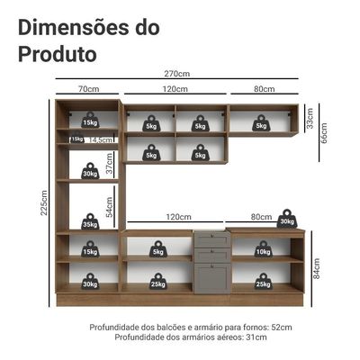 Armário De Cozinha Completa 270 Cm Rustic/cinza Vik Madesa 01 Rustic/cinza