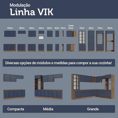 Armário De Cozinha Compacta 120 Cm Rustic-azul Vik Madesa 01 Rustic-azul