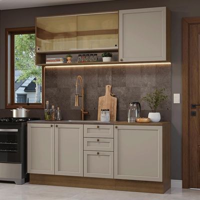 Armário De Cozinha Compacta 180 Cm Rustic/crema Vik Madesa 04 Rustic/crema