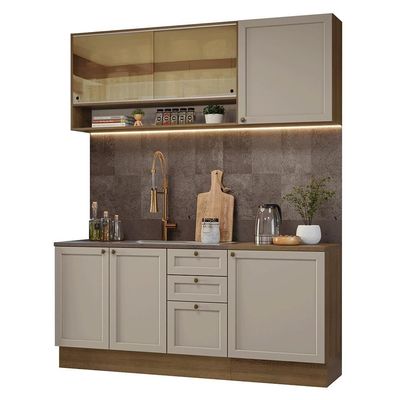 Armário De Cozinha Compacta 180 Cm Rustic/crema Vik Madesa 04 Rustic/crema