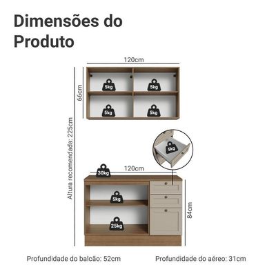 Armário De Cozinha Compacta 120 Cm Rustic/crema Vik Madesa 01 Rustic/crema