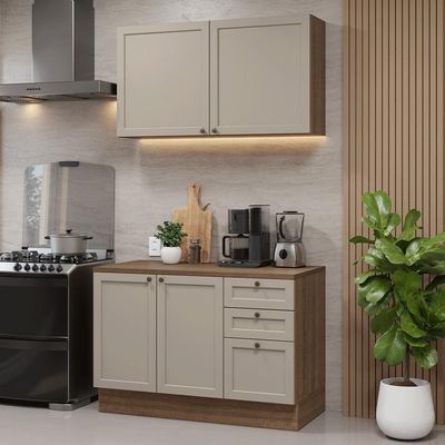 Armário De Cozinha Compacta 120 Cm Rustic/crema Vik Madesa 01 Rustic/crema