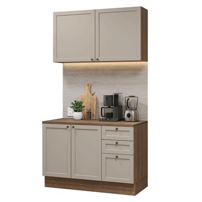Armário De Cozinha Compacta 120 Cm Rustic/crema Vik Madesa 01 Rustic/crema