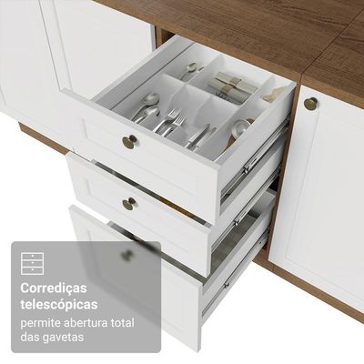 Balcão De Cozinha 120 Cm 2 Portas 3 Gavetas Rustic/branco Vik Madesa Rustic/branco