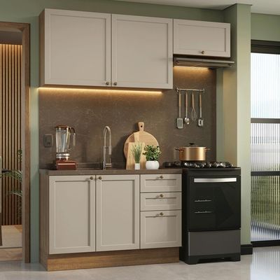 Armário De Cozinha Compacta 180 Cm Rustic/crema Vik Madesa 02 Rustic/crema