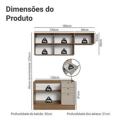 Armário De Cozinha Compacta 180 Cm Rustic/crema Vik Madesa 02 Rustic/crema