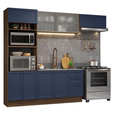 Armário De Cozinha Completa 270 Cm Rustic-azul Vik Madesa 03 Rustic-azul
