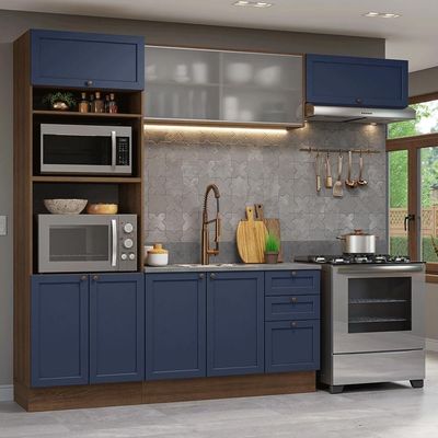 Armário De Cozinha Completa 270 Cm Rustic-azul Vik Madesa 03 Rustic-azul