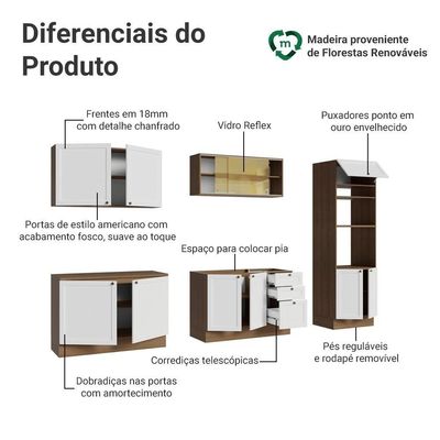 Armário De Cozinha Completa 310 Cm Vik Madesa 01 Rustic/branco