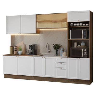 Armário De Cozinha Completa 310 Cm Vik Madesa 01 Rustic/branco