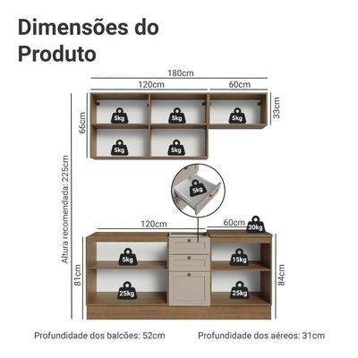 Armário De Cozinha Compacta 180 Cm Rustic/crema Vik Madesa 01 Rustic/crema