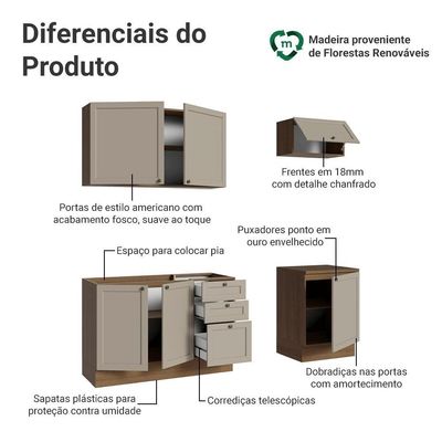 Armário De Cozinha Compacta 180 Cm Rustic/crema Vik Madesa 01 Rustic/crema