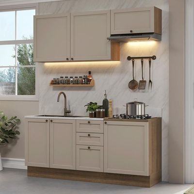 Armário De Cozinha Compacta 180 Cm Rustic/crema Vik Madesa 01 Rustic/crema