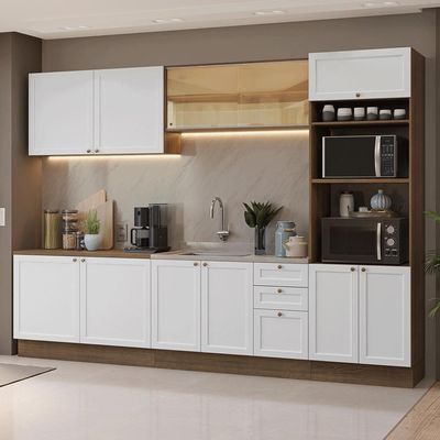 Armário De Cozinha Completa 310 Cm Vik Madesa 01 Rustic/branco