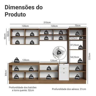 Armário De Cozinha Completa 310 Cm Vik Madesa 01 Rustic/branco