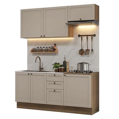 Armário De Cozinha Compacta 180 Cm Rustic/crema Vik Madesa 01 Rustic/crema
