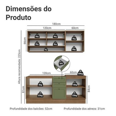 Armário De Cozinha Compacta 180 Cm Rustic-verde Vik Madesa 03 Rustic-verde
