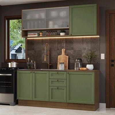 Armário De Cozinha Compacta 180 Cm Rustic-verde Vik Madesa 03 Rustic-verde