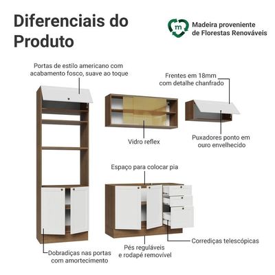 Armário De Cozinha Completa 270 Cm Rustic-branco Vik Madesa 04 Rustic-branco