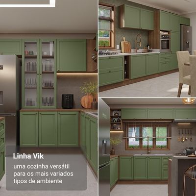 Armário De Cozinha Completa 310 Cm Vik Madesa 01 Rustic/verde