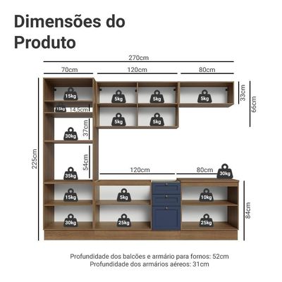 Armário De Cozinha Completa 270 Cm Rustic/azul Vik Madesa 01 Rustic/azul