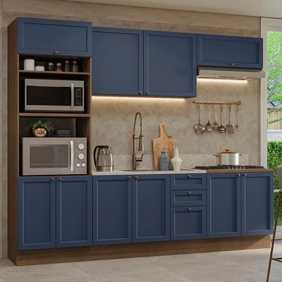 Armário De Cozinha Completa 270 Cm Rustic/azul Vik Madesa 01 Rustic/azul